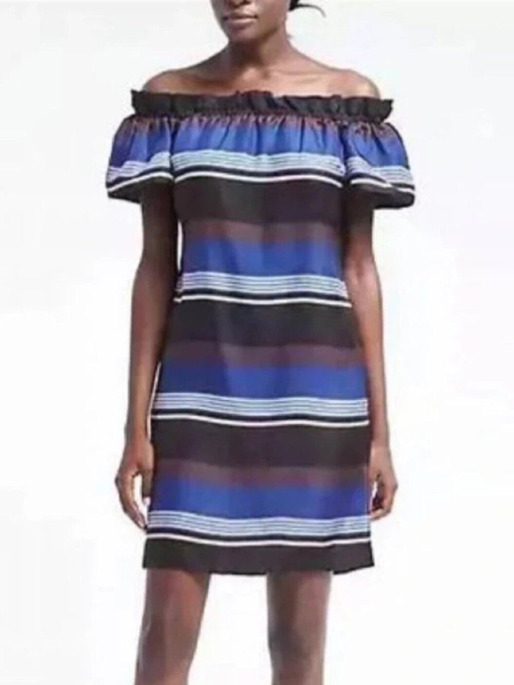 Banana Republic Silk Stripe Off The Shoulder Shift Dress Womens S Lined Pockets - Picture 1 of 14